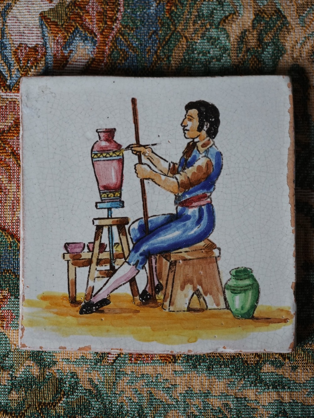 Antique 19th Century Spain Catalonia Hand-Painted Tile